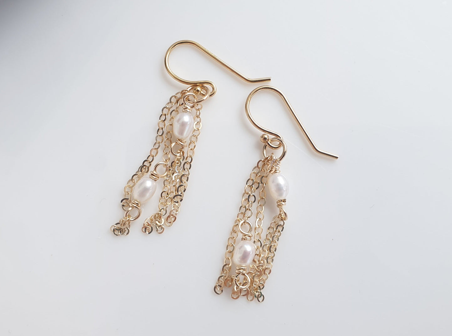 Gold filled Pearl and Chain Earrings