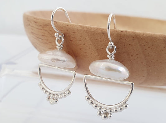 Half Moon Pearl Earrings