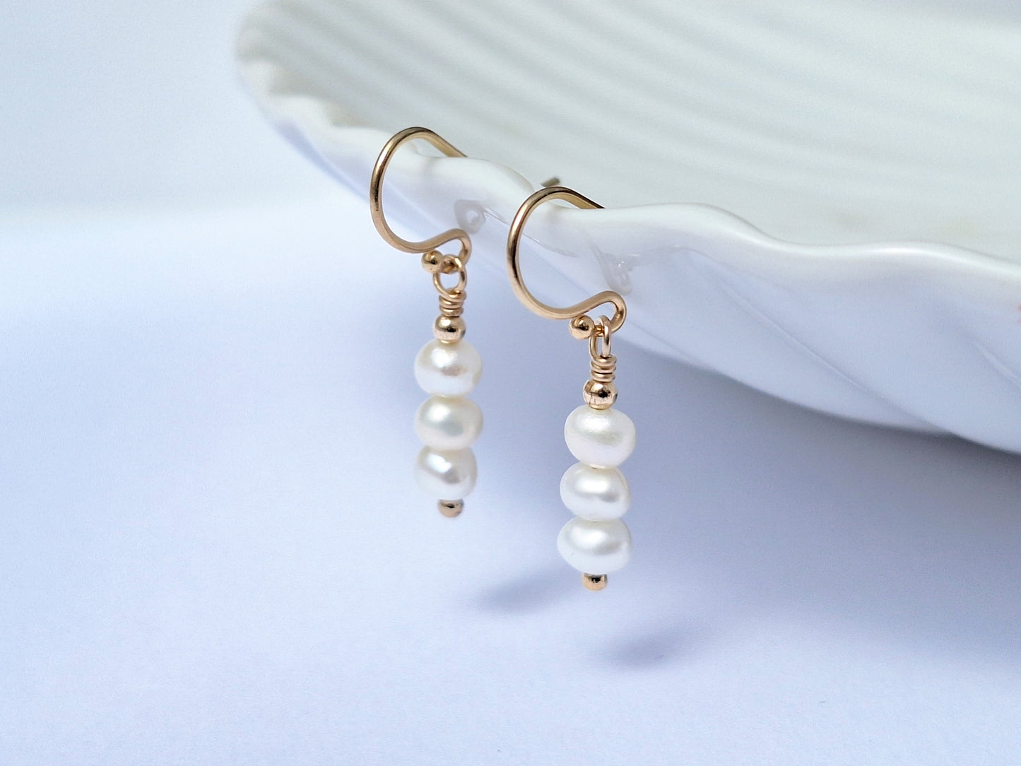 Gold filled Triple Pearl Earrings