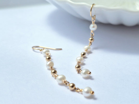 White Pearl & Ball Earrings