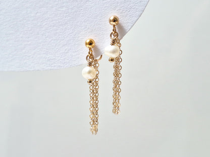 Gold Filled Chain and Pearl Stud Earrings