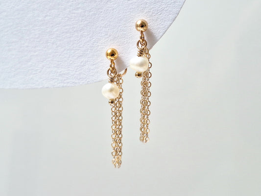 Gold Filled Chain and Pearl Stud Earrings