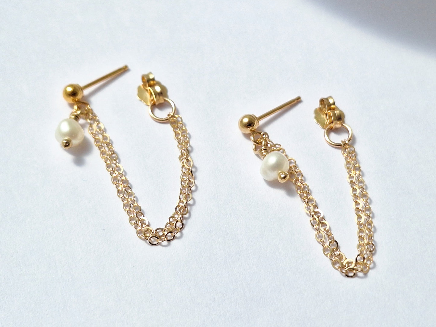 Gold Filled Chain and Pearl Stud Earrings