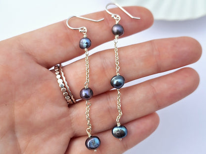 Chained Blue Pearl Earrings