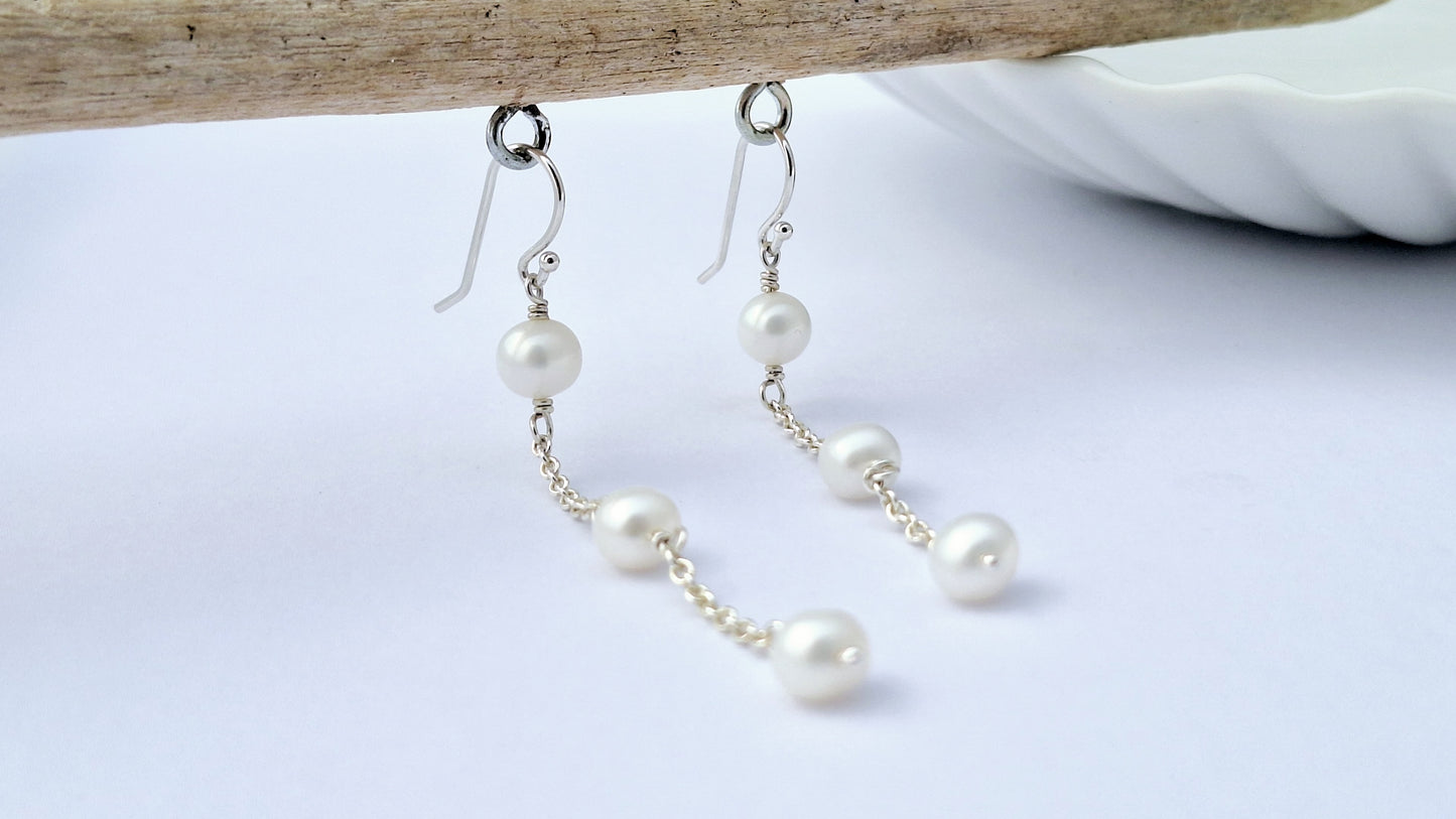 Chained White Pearl Earrings