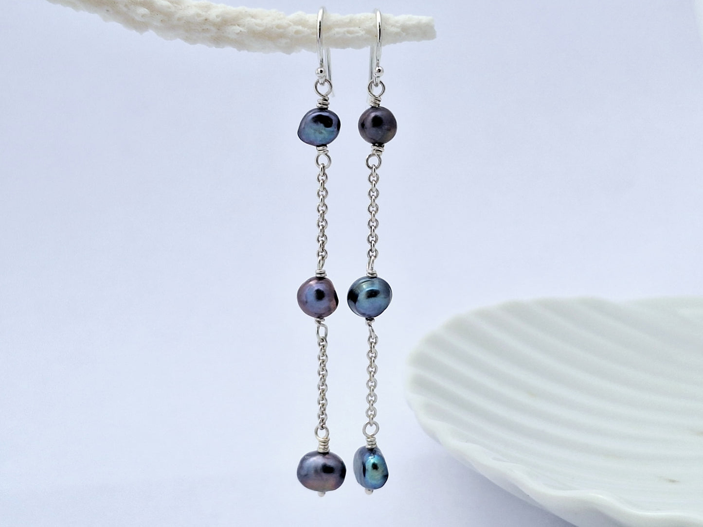 Chained Blue Pearl Earrings