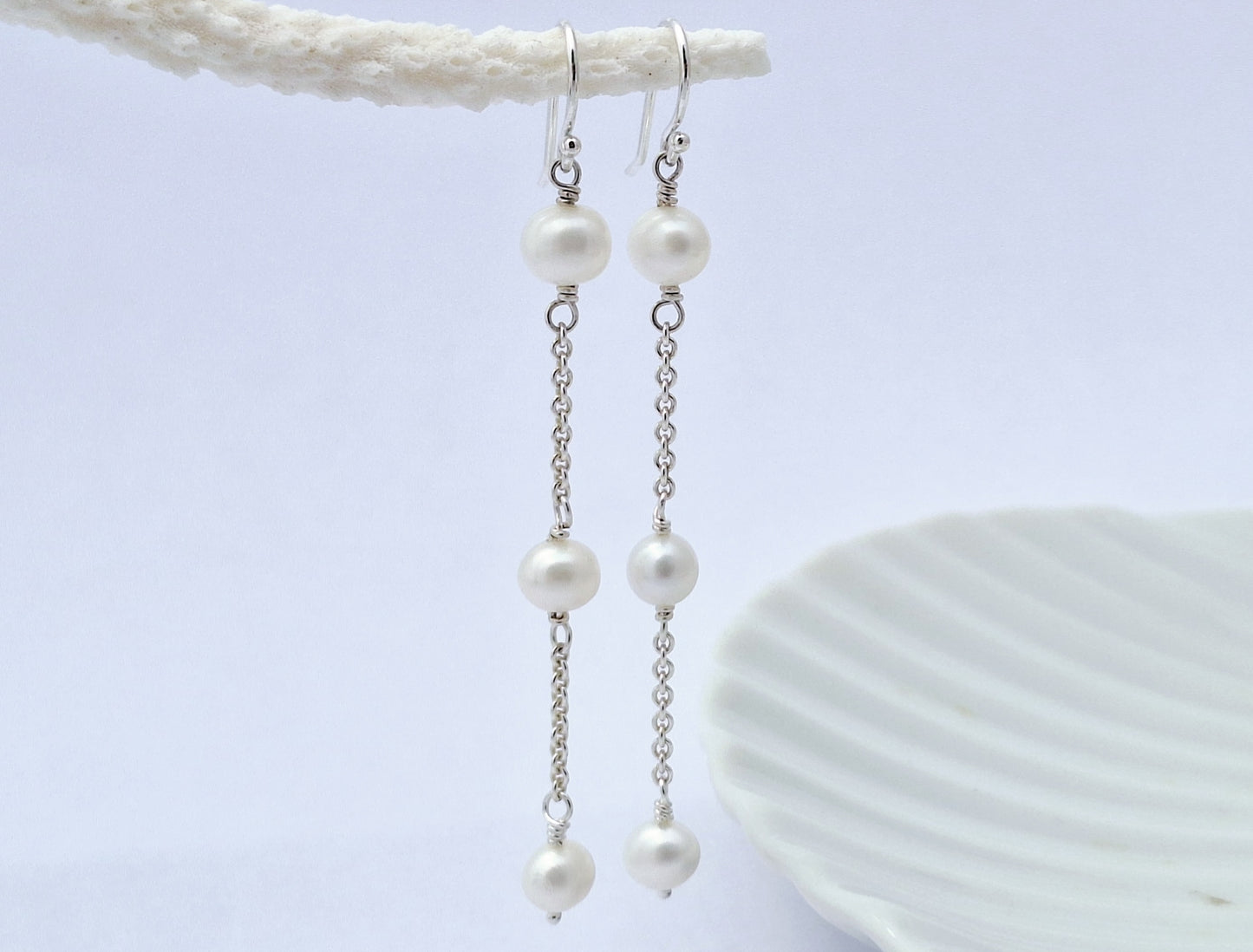 Chained White Pearl Earrings