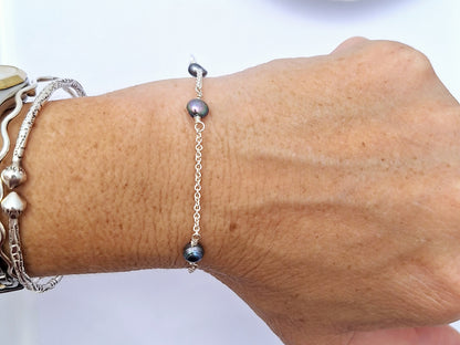 Spaced Blue Pearl Bracelet