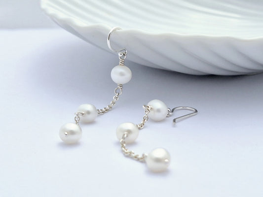 Chained White Pearl Earrings