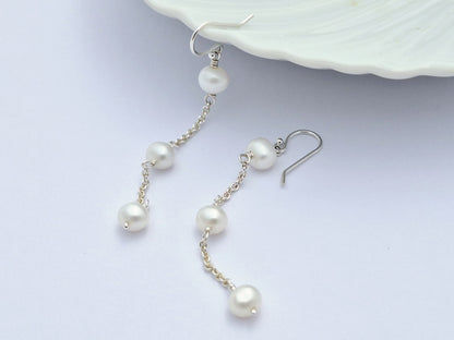 Chained White Pearl Earrings