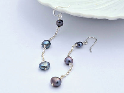 Chained Blue Pearl Earrings