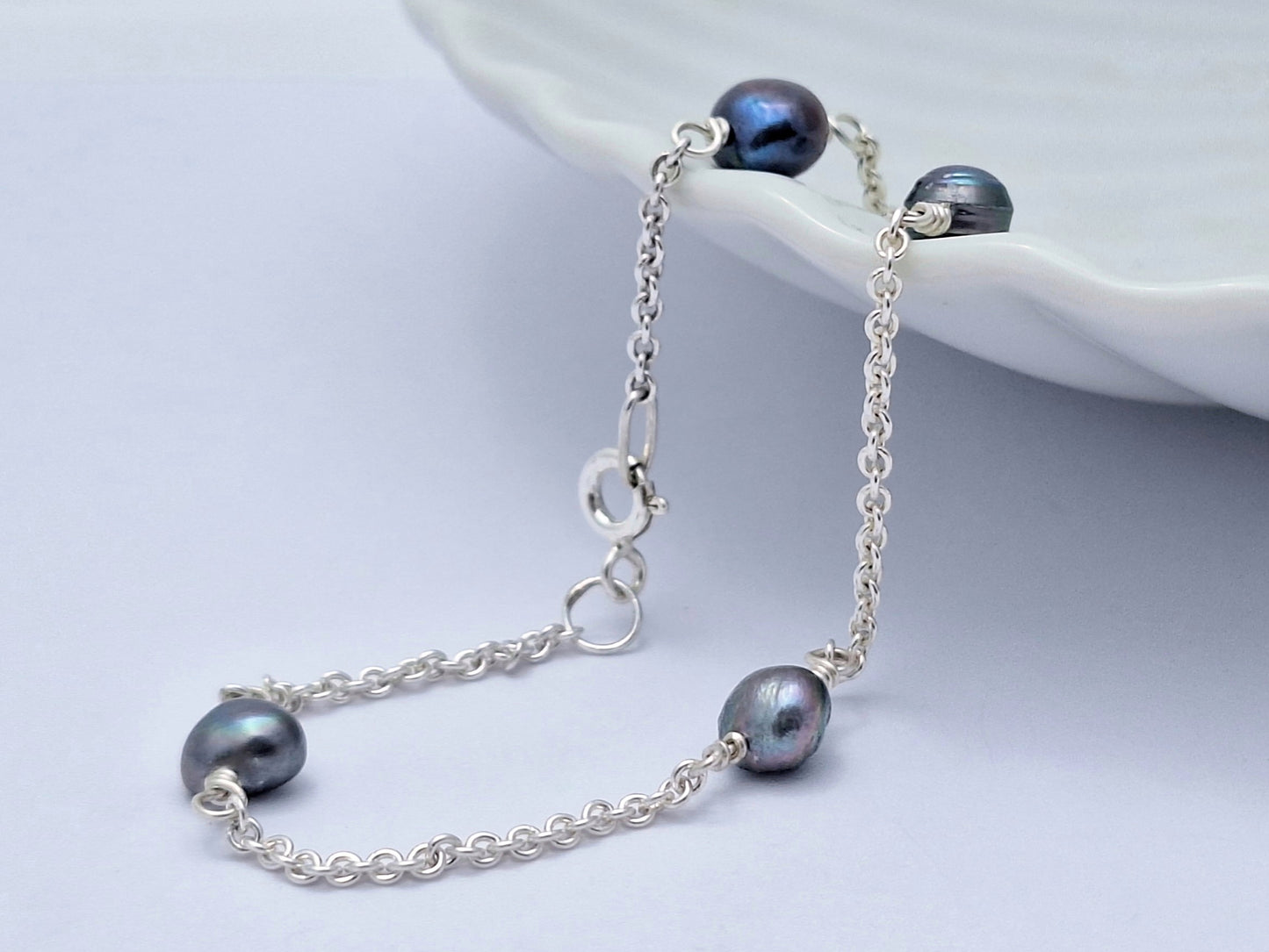 Spaced Blue Pearl Bracelet