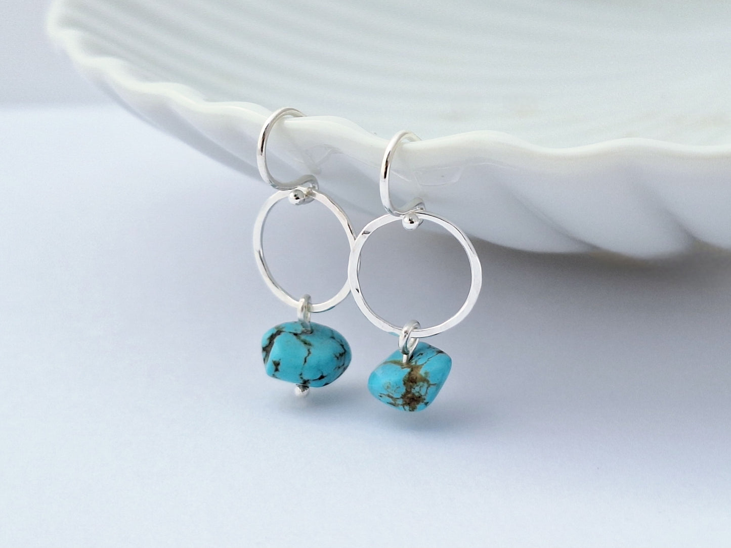 Blue Droplet Circle Earrings