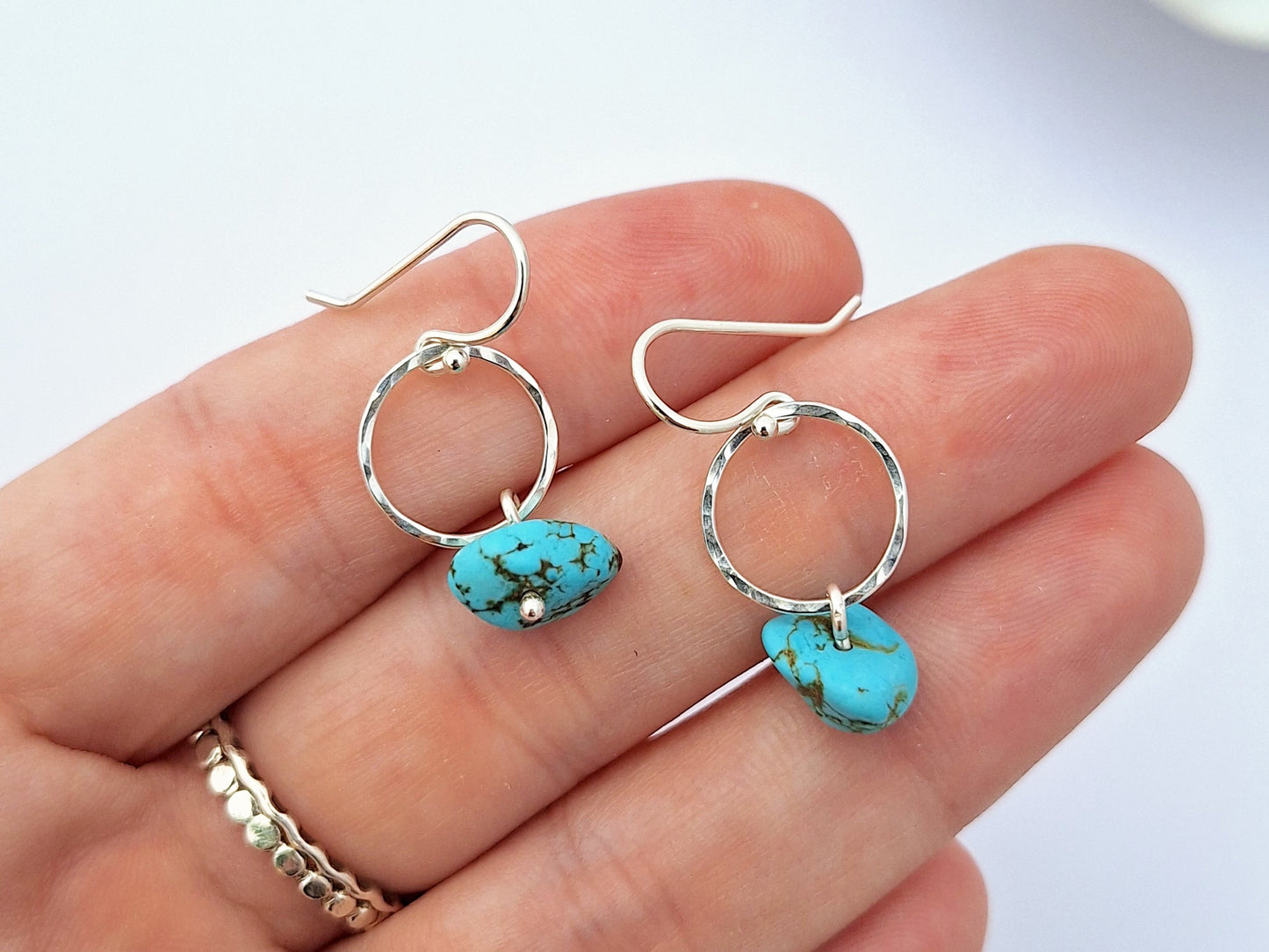 Blue Droplet Circle Earrings