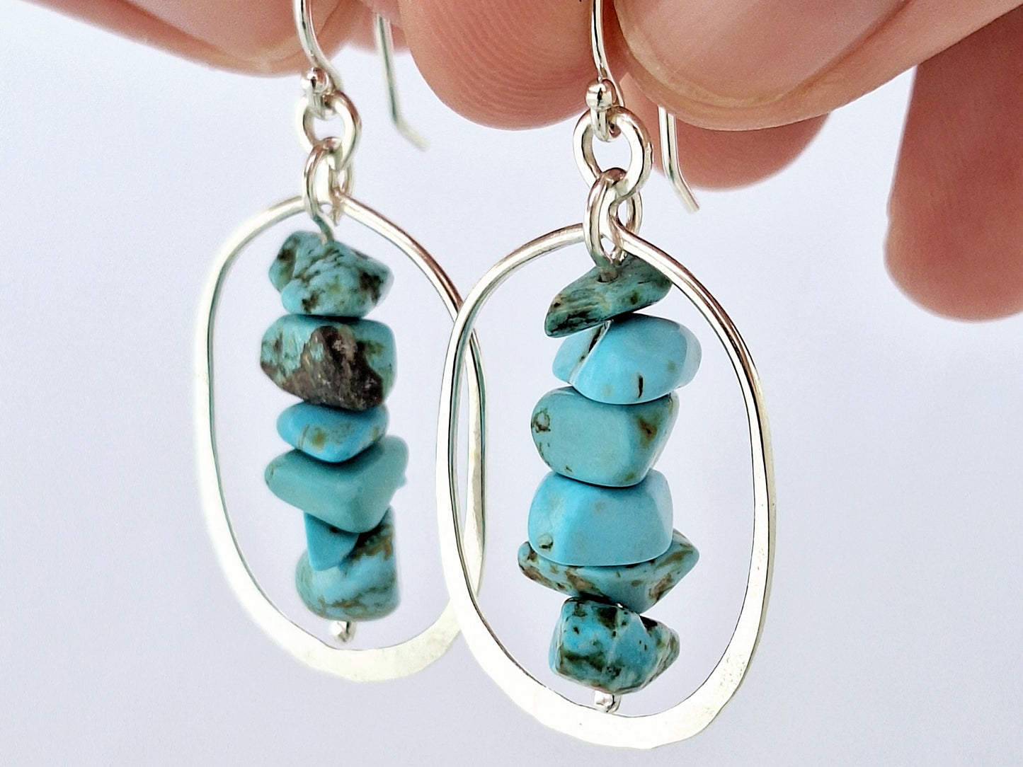 Oval Blue Bar Earrings