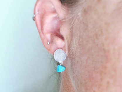 Blue Droplet Hammered Disk Earrings