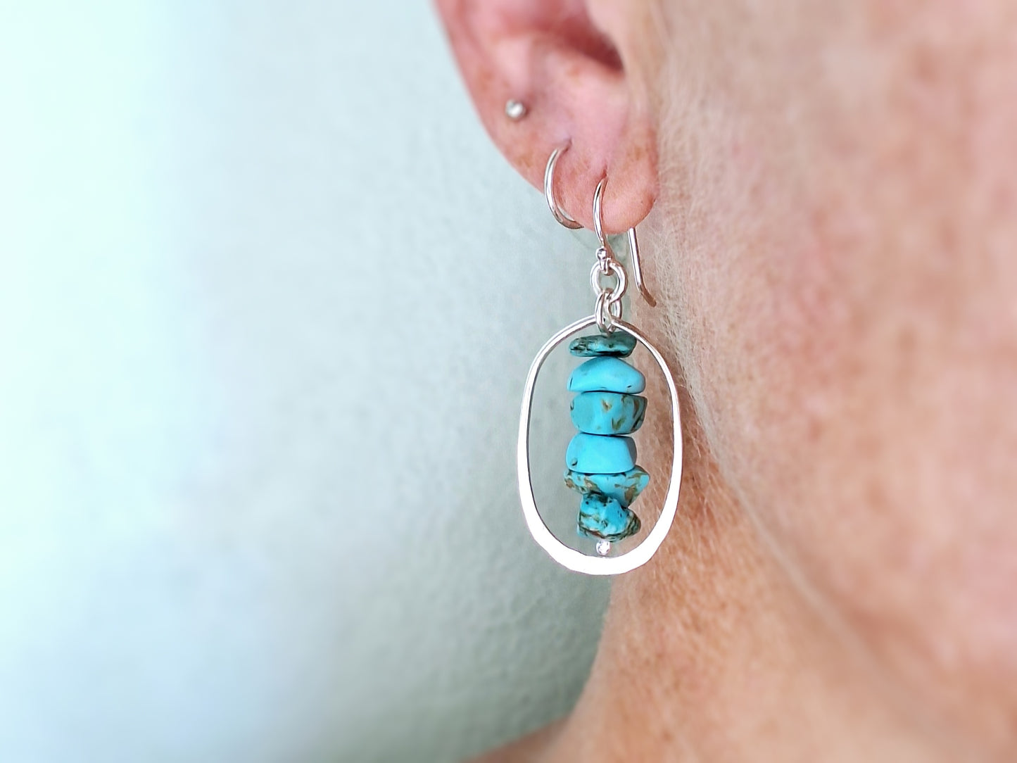 Oval Blue Bar Earrings