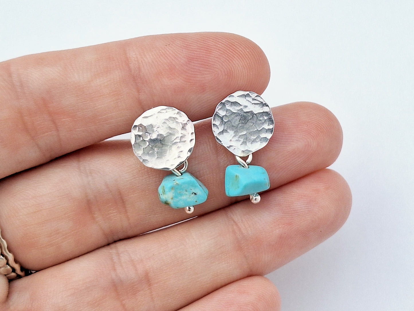 Blue Droplet Hammered Disk Earrings