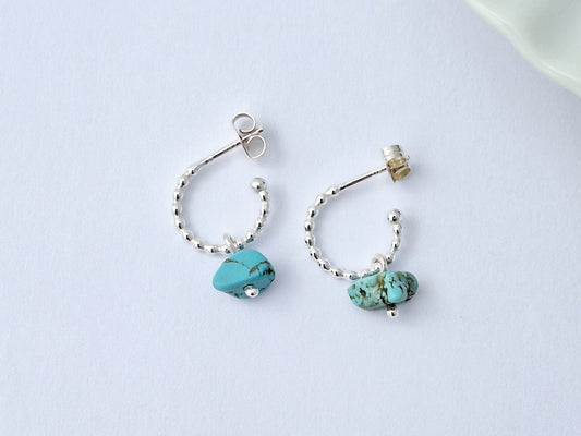 Blue Droplet Bead Hoops